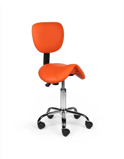 Ergonomischer Sattelhocker Orange mit Lehne auf Rollen