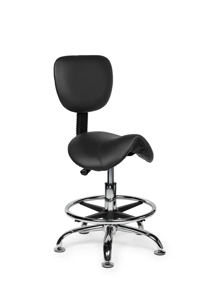 Ergonomischer Sattelhocker Schwarz mit Lehne auf Rollen