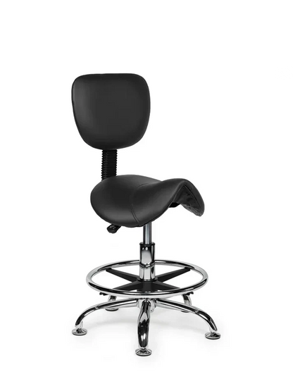 Ergonomischer Sattelhocker Schwarz mit Lehne auf Rollen