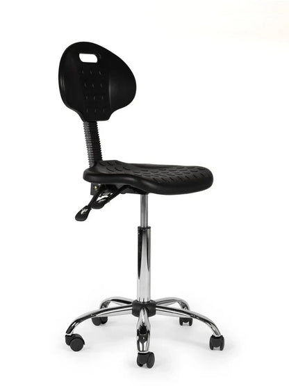 Ergonomischer Arbeitshocker Schwarz mit Lehne auf Rollen