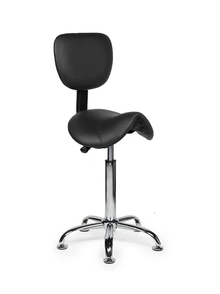 Ergonomischer Sattelhocker Schwarz mit Lehne auf Rollen