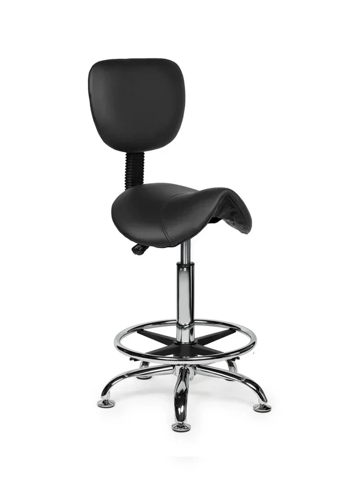 Ergonomischer Sattelhocker Schwarz mit Lehne auf Rollen