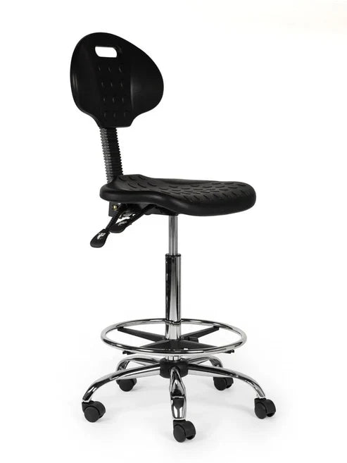 Ergonomischer Arbeitshocker Schwarz mit Lehne auf Rollen