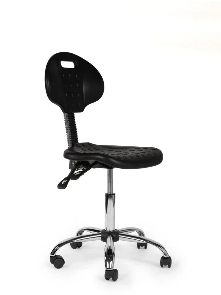 Ergonomischer Arbeitshocker Schwarz mit Lehne auf Rollen