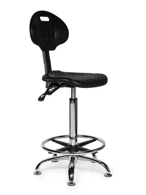Ergonomischer Arbeitshocker Schwarz mit Lehne auf Rollen