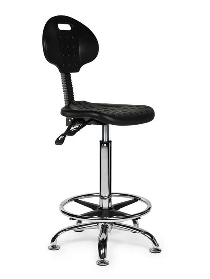Ergonomischer Arbeitshocker Schwarz mit Lehne auf Rollen