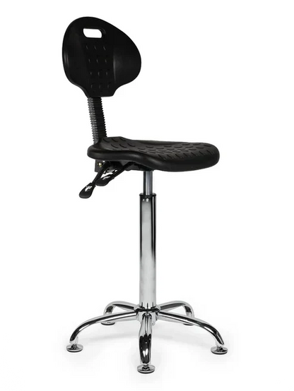 Ergonomischer Arbeitshocker Schwarz mit Lehne auf Rollen