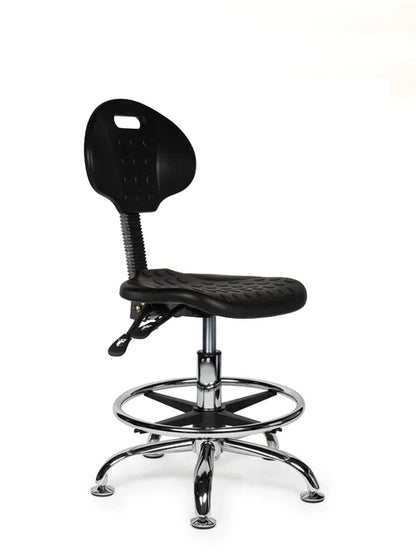 Ergonomischer Arbeitshocker Schwarz mit Lehne auf Rollen