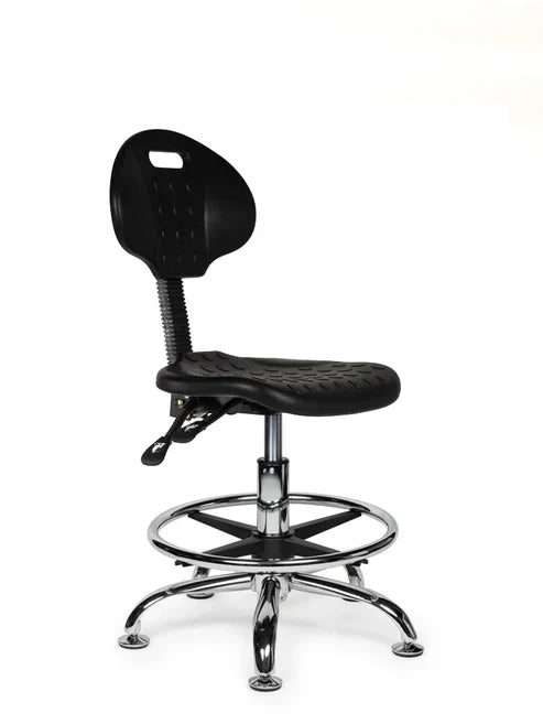 Ergonomischer Arbeitshocker Schwarz mit Lehne auf Rollen