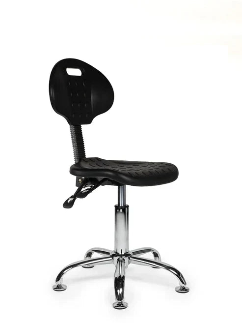 Ergonomischer Arbeitshocker Schwarz mit Lehne auf Rollen