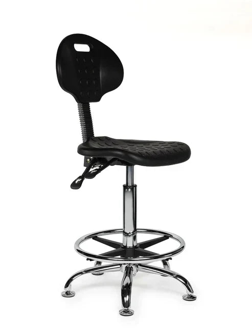Ergonomischer Arbeitshocker Schwarz mit Lehne auf Rollen