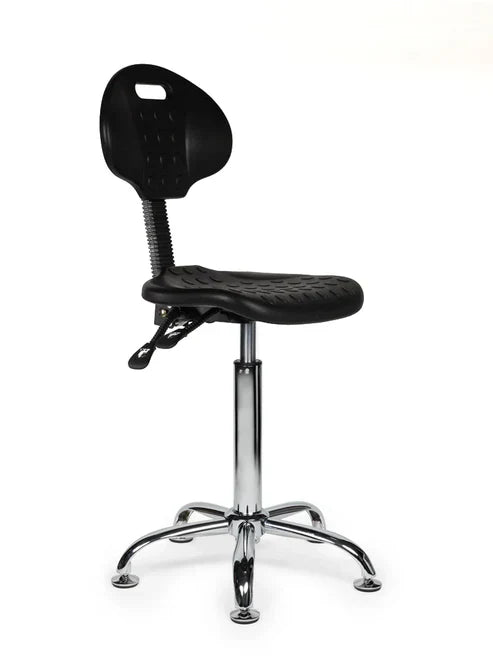 Ergonomischer Arbeitshocker Schwarz mit Lehne auf Rollen