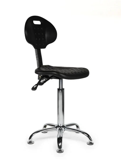 Ergonomischer Arbeitshocker Schwarz mit Lehne auf Rollen