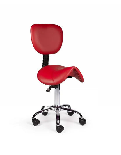 Ergonomischer Sattelhocker Rot mit Lehne auf Rollen