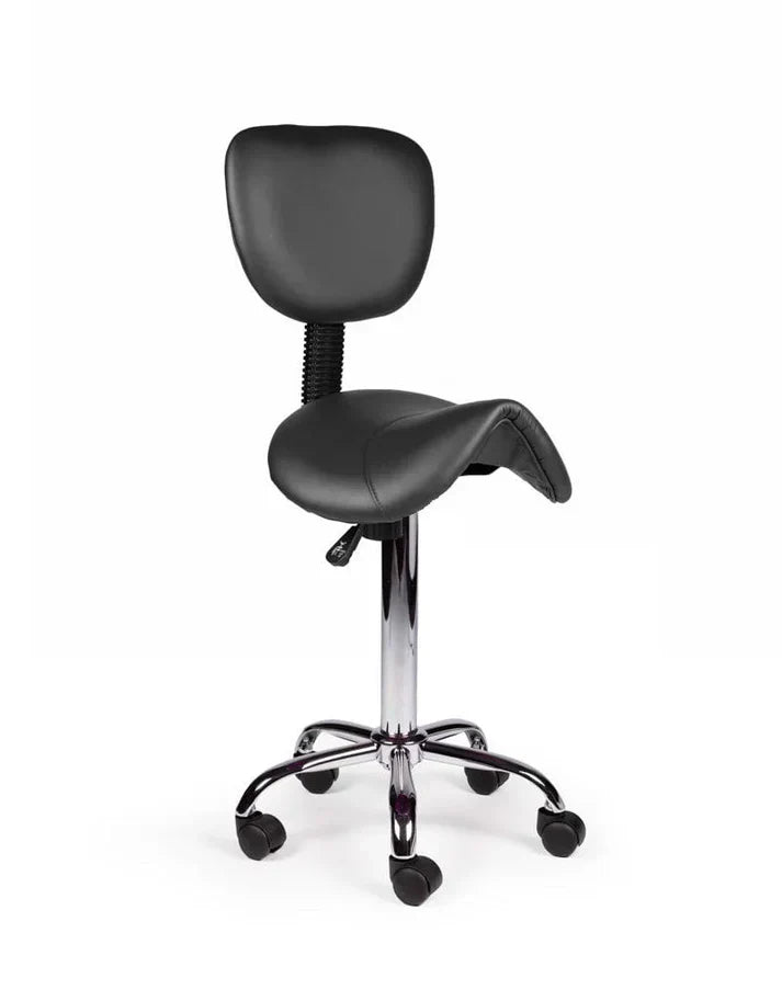 Ergonomischer Sattelhocker Schwarz mit Lehne auf Rollen